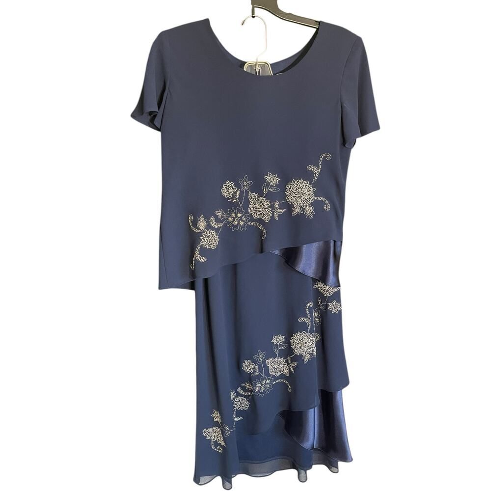 Vintage R&M Richards Petite 2-Piece Navy Blue Embellished Skirt & Top Size 10P